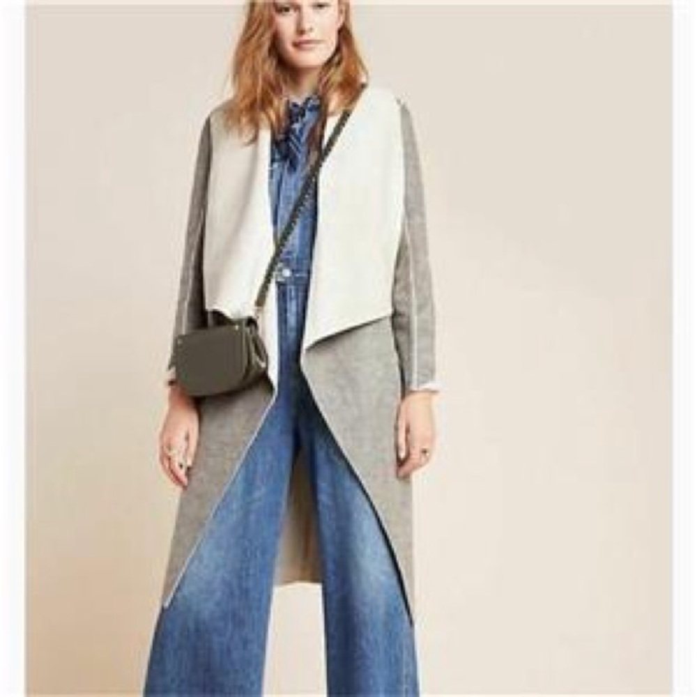 Gorgeous Anthropologie Amadi Camilla Sueded Sherpa Duster Jacket Sz Small, grey